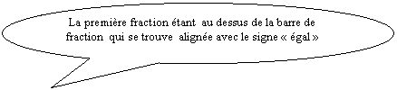 Bulle ronde:  La première fraction étant  au dessus de la barre de fraction  qui se trouve  alignée avec le signe « égal »