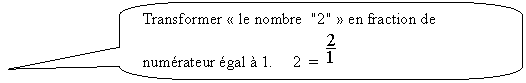 Rectangle à coins arrondis: Transformer « le nombre  "2" » en fraction de numérateur égal à 1.     2  =   

