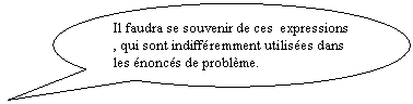 Bulle ronde: Il faudra se souvenir de ces  expressions , qui sont indiff�remment utilis�es dans les �nonc�s de probl�me.